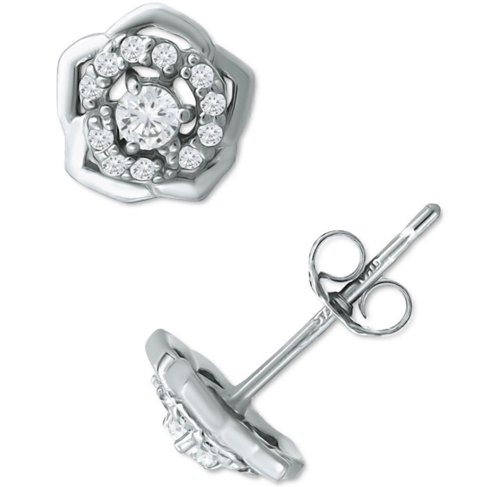NWT Giani Bernini Cubic Zirconia Rose Stud Earrings in Sterling Silver